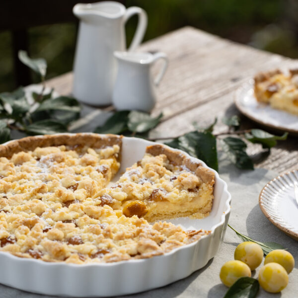 Saftiger Mirabellenkuchen mit selbstgemachtem Pudding &amp; Streuseln ...